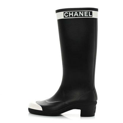 Chanel Rubber Logo Rain Boots 42 Black White 1 of 7