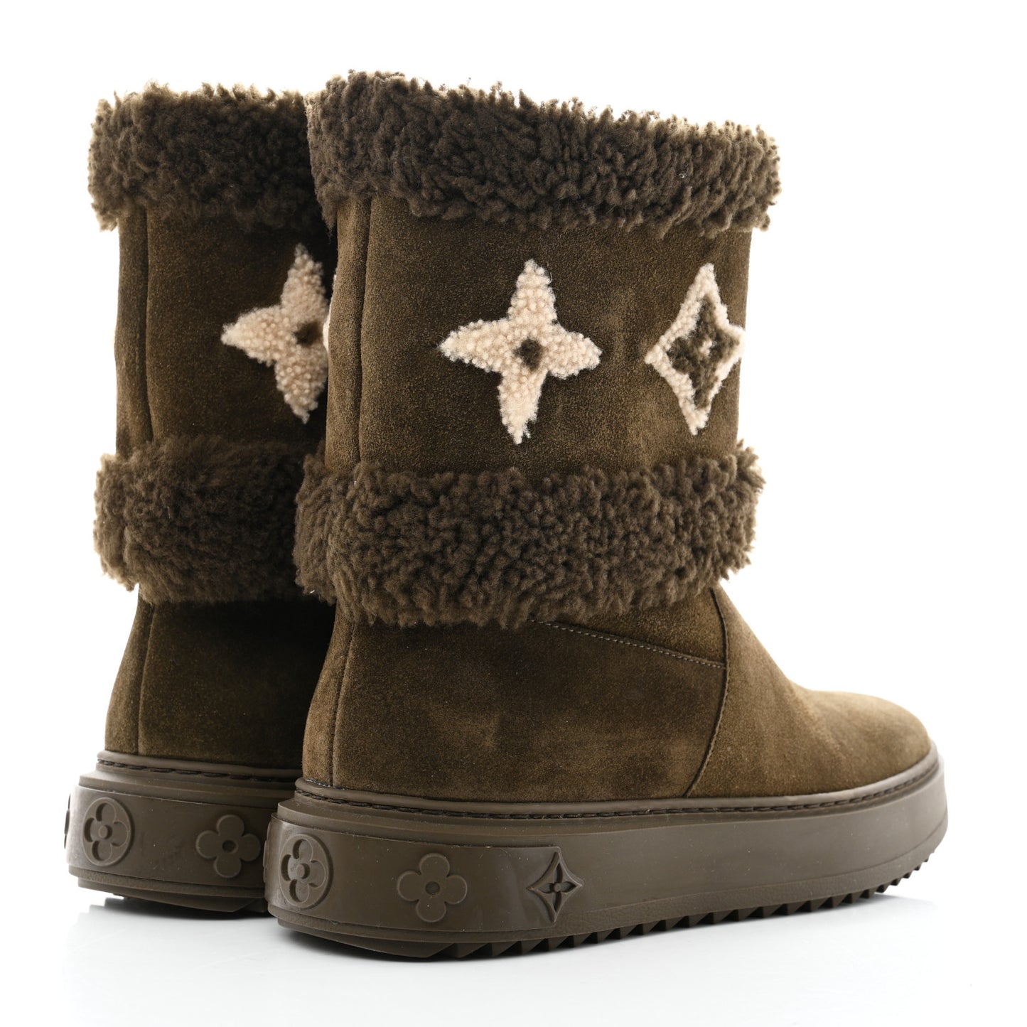Suede Calfskin Shearling Snowdrop Flat Ankle Boot 38.5 Khaki