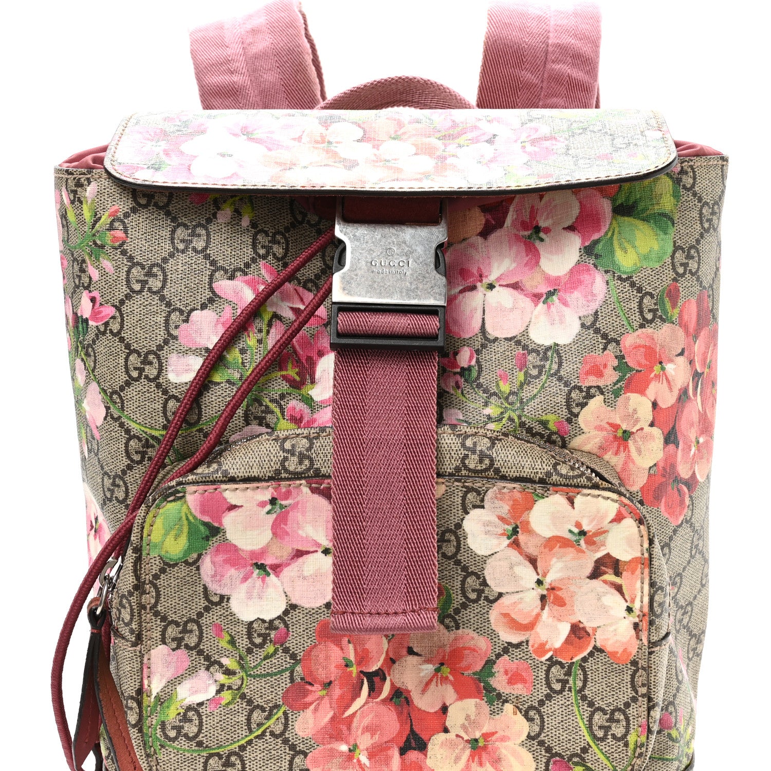 Gucci GG Supreme Monogram Blooms Small Single Buckle Backpack Beige Multicolor Dry Rose 7 of 9