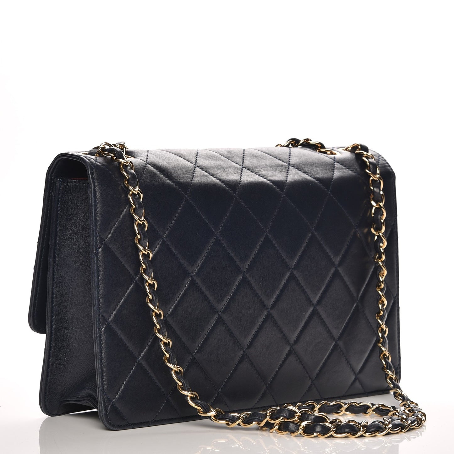 Lambskin Quilted Large Golden Class Flap Navy