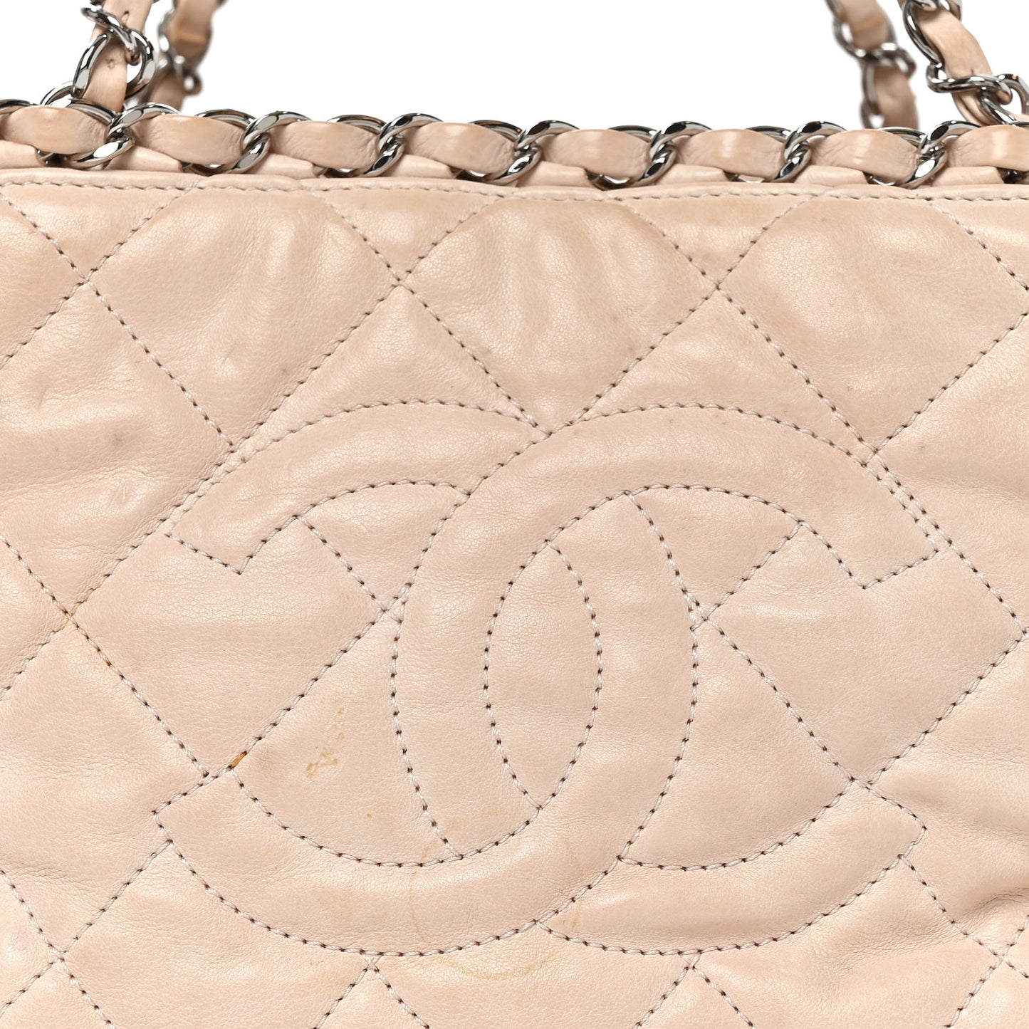 Lambskin Quilted Mini Chain Me Tote Light Beige