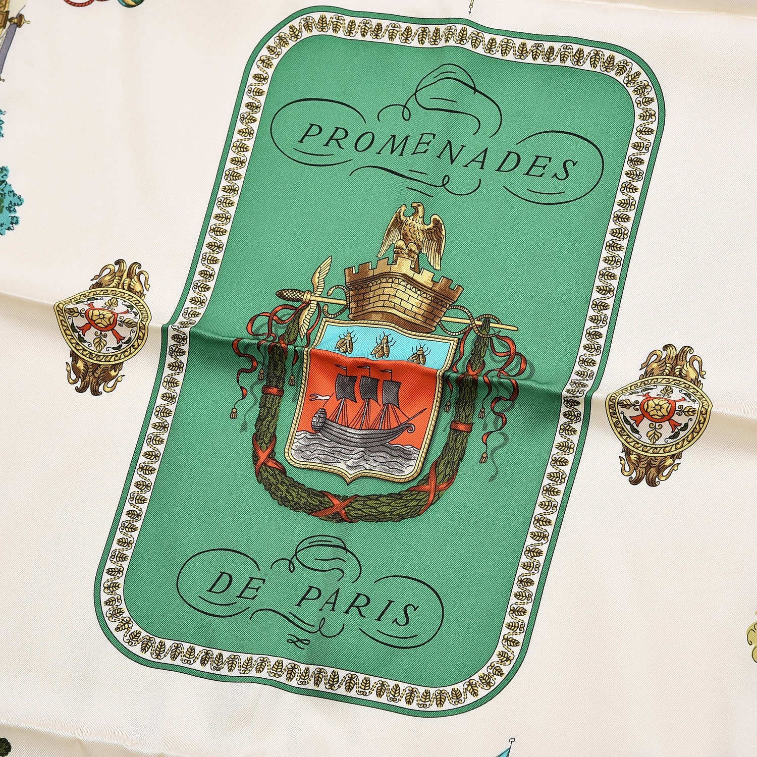 Hermes Silk Promenades de Paris Scarf 70 Black Creme Emeraude 4 of 7