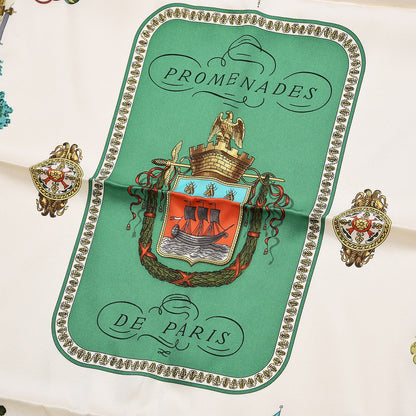 Hermes Silk Promenades de Paris Scarf 70 Black Creme Emeraude 4 of 7