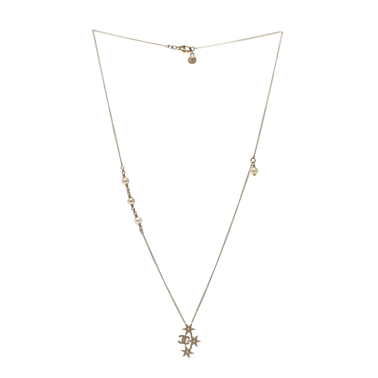 Chanel Crystal Pearl CC Star Necklace Gold 3 of 5
