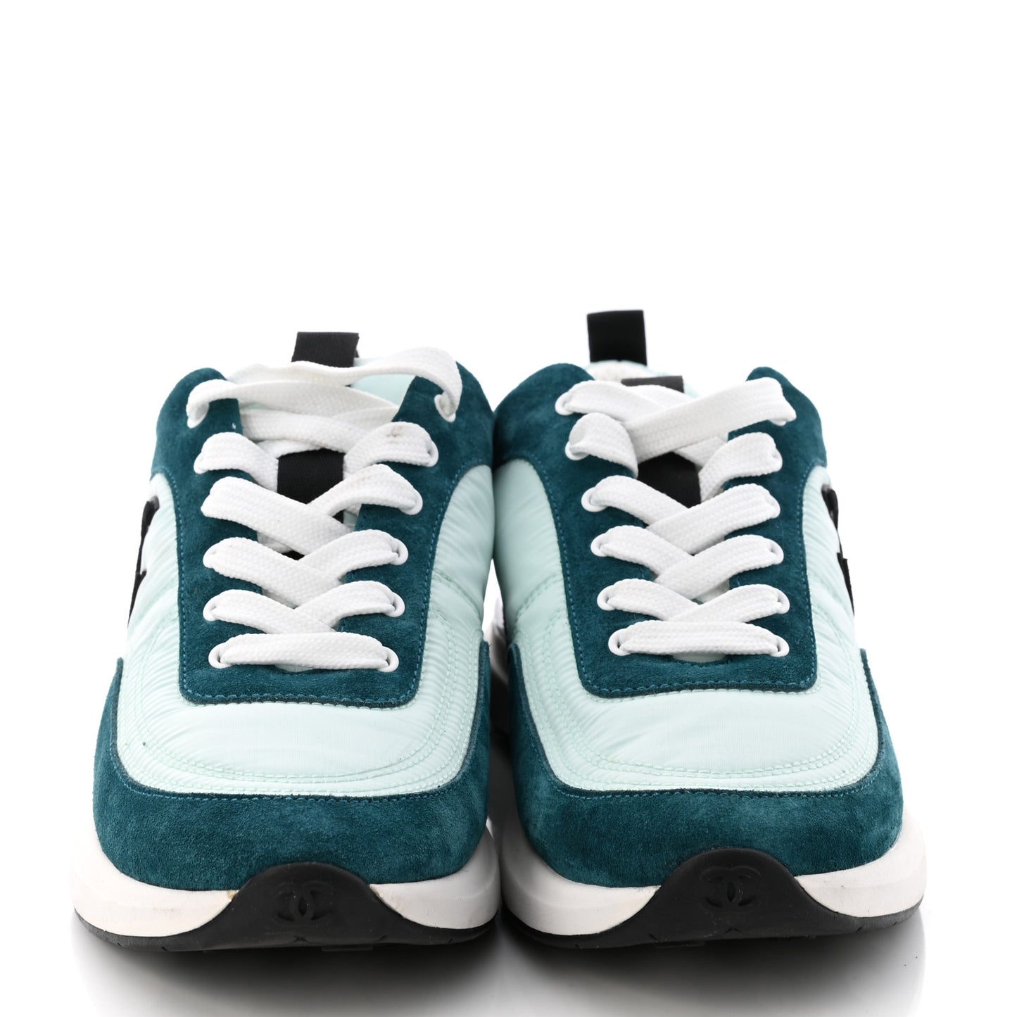Nylon Suede Calfskin CC Sneakers 38.5 Green Light Green