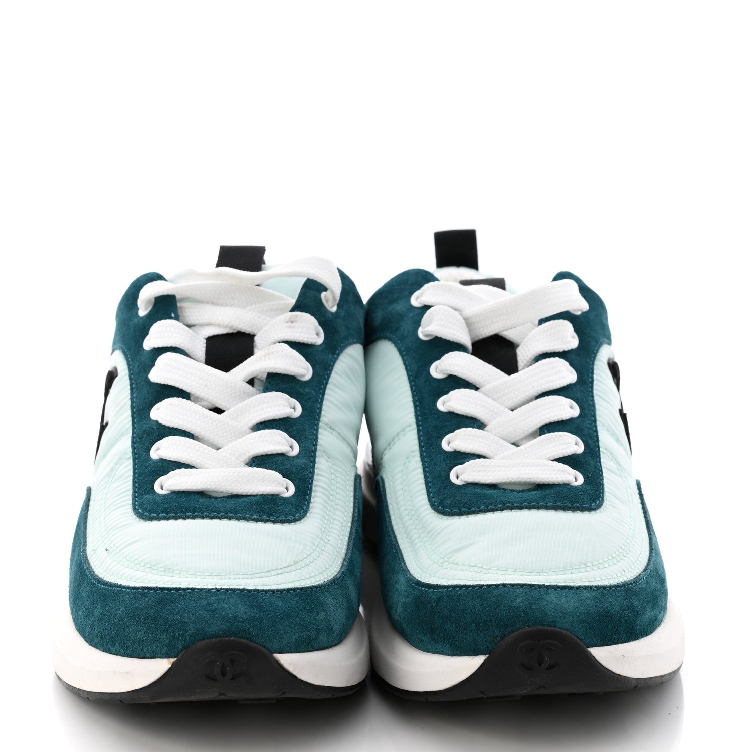 Chanel Nylon Suede Calfskin CC Sneakers 38.5 Green Light Green 2 of 10