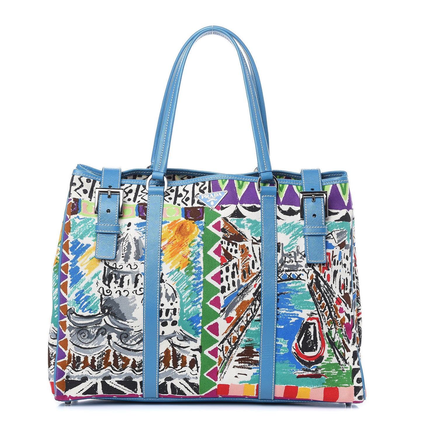 Canvas Saffiano Stampata Venice Tote Blue