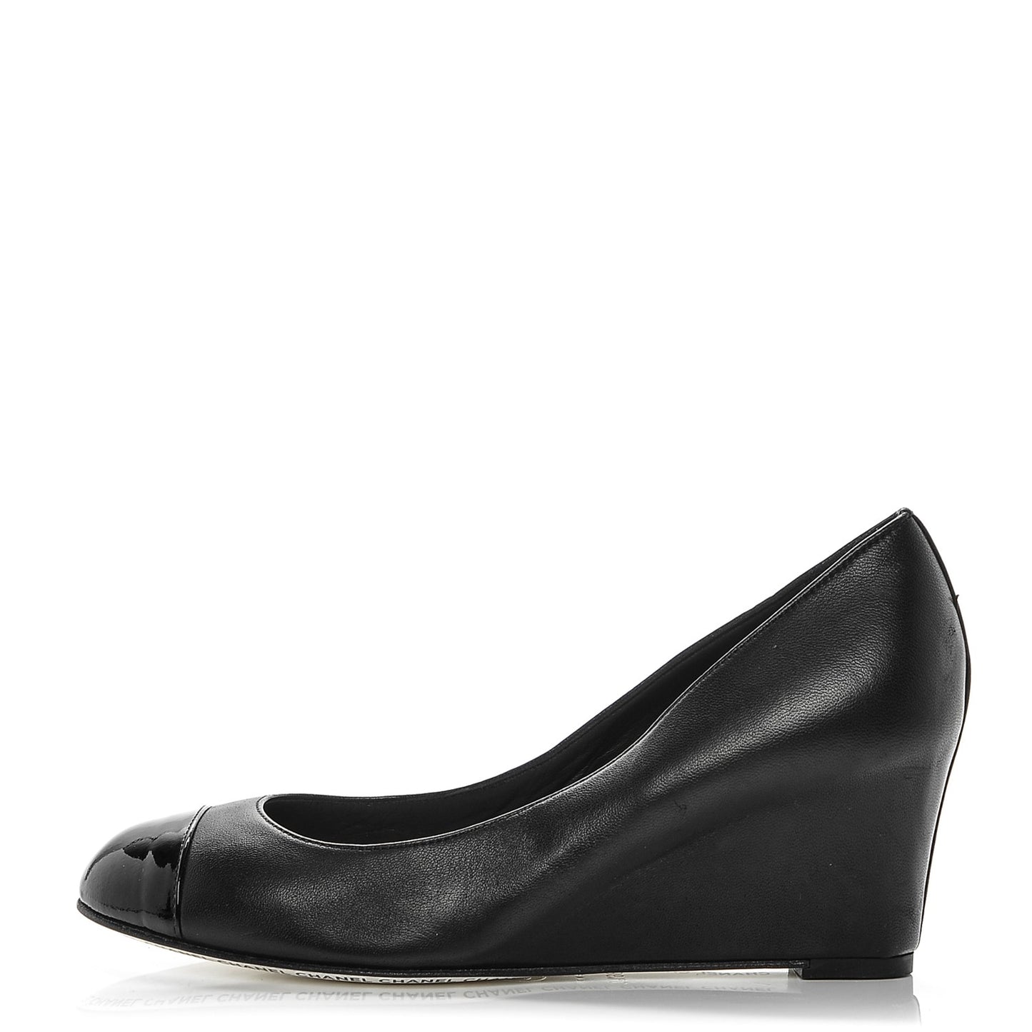 Lambskin Patent Cap Toe Wedges 36.5 Black