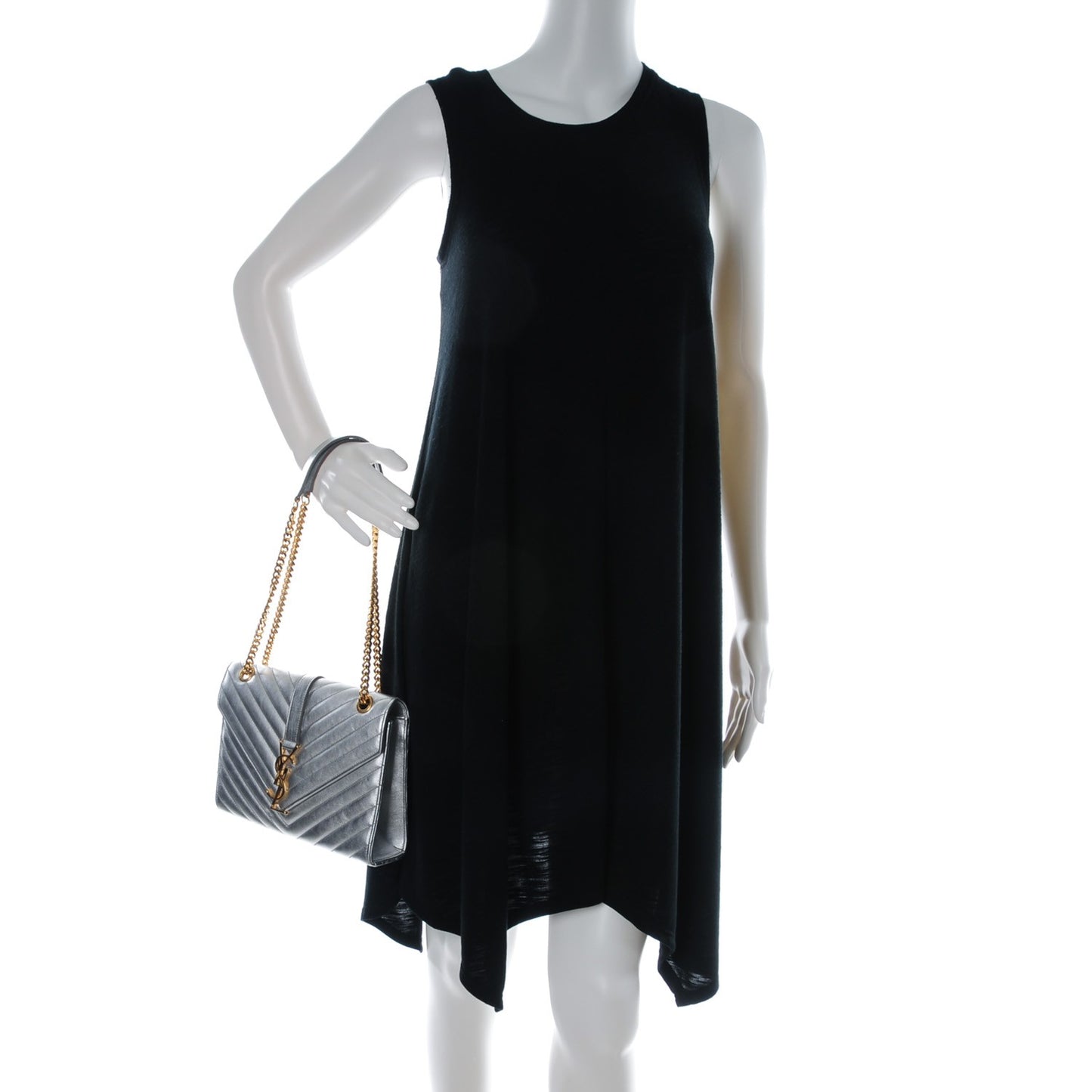 Metallic Sheepskin Matelasse Chevron Medium Monogram Satchel Silver