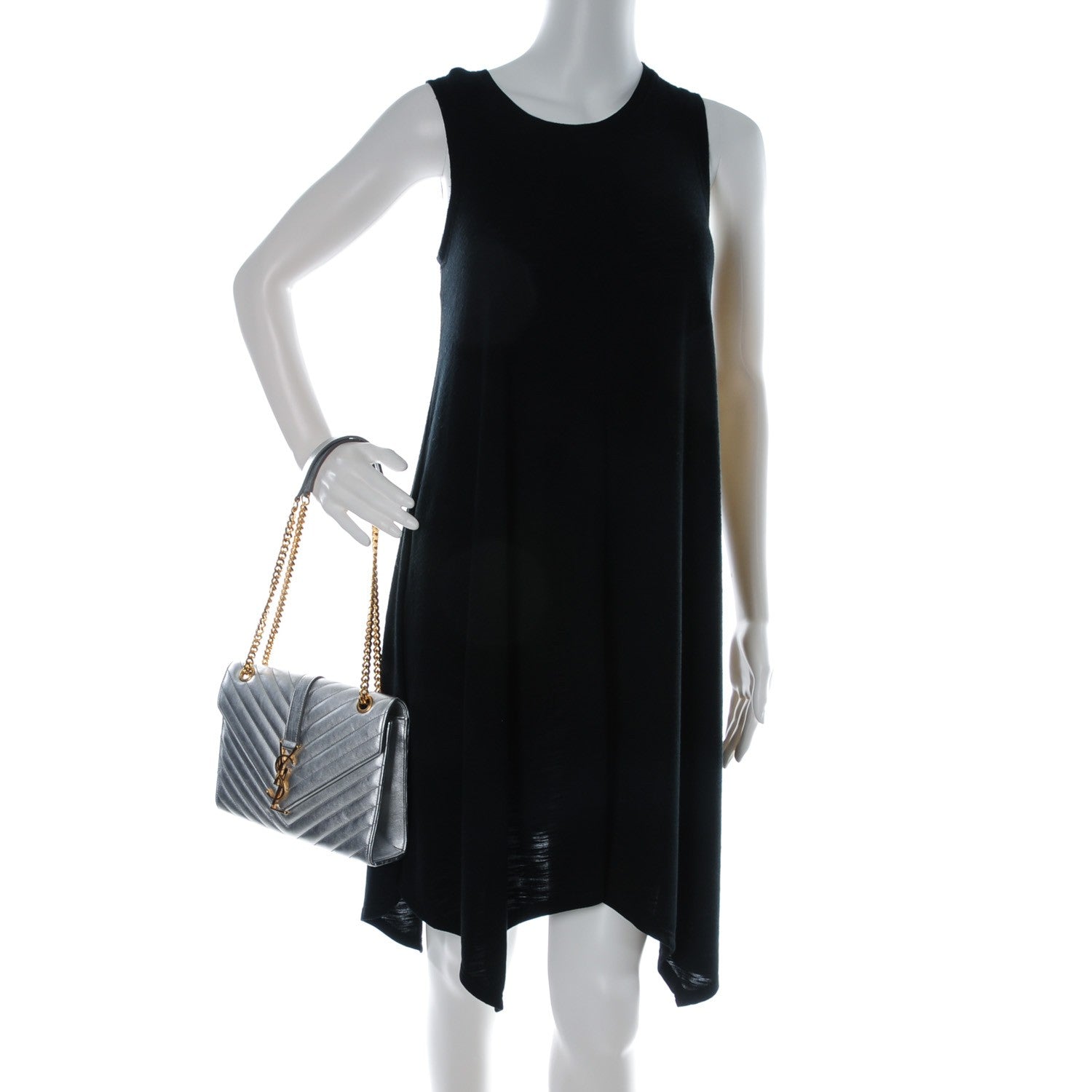 Saint Laurent Metallic Sheepskin Matelasse Chevron Medium Monogram Satchel Silver 2 of 7