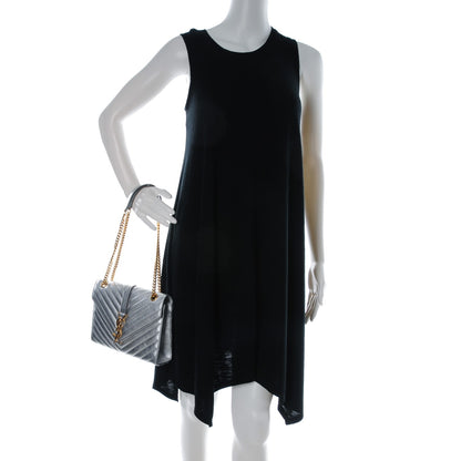 Saint Laurent Metallic Sheepskin Matelasse Chevron Medium Monogram Satchel Silver 2 of 7