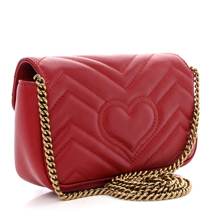 Gucci Calfskin Matelasse Super Mini GG Marmont Shoulder Bag Hibiscus Red 4 of 11