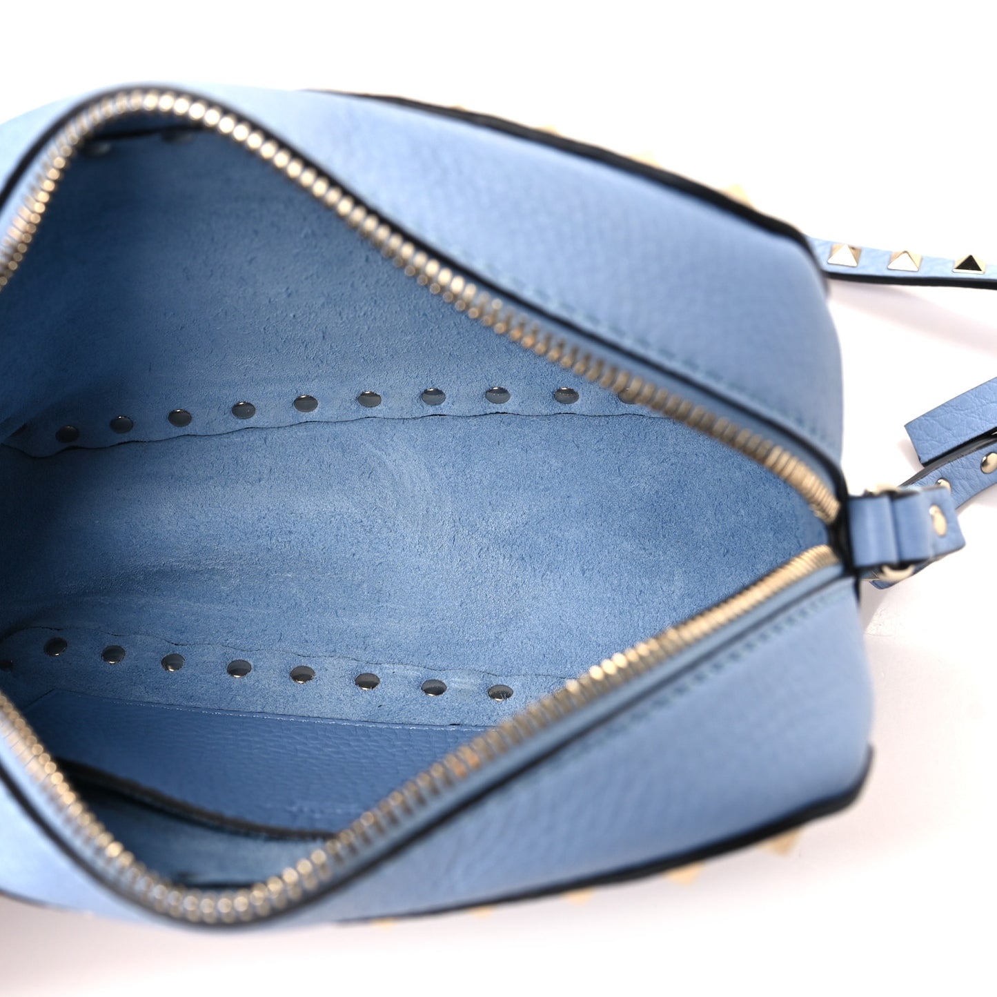 Pebbled Calfskin Rockstud Camera Crossbody Bag Niagara