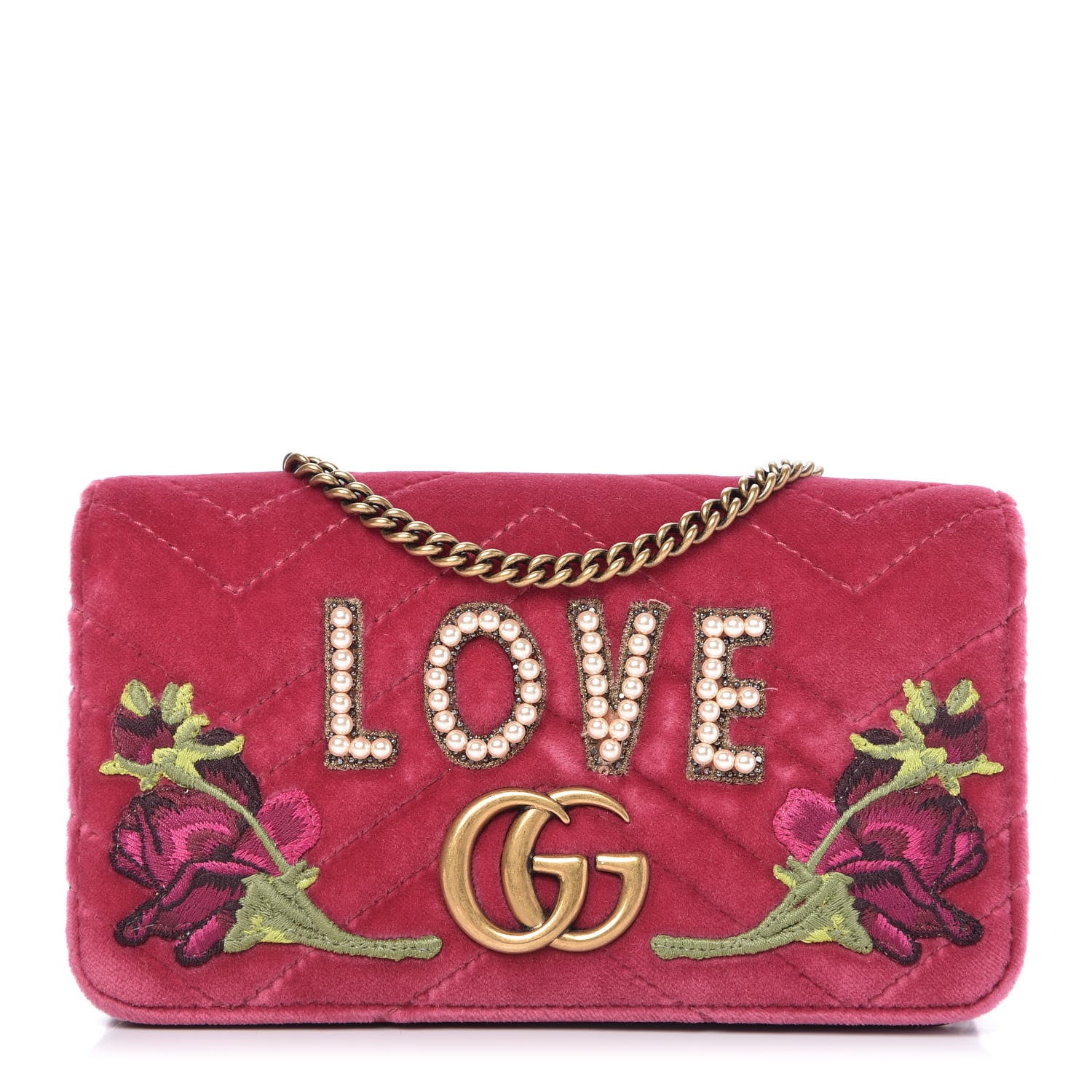 Gucci Velvet Matelasse Love Embroidered GG Marmont Mini Bag Light Raspberry Rose 1 of 9