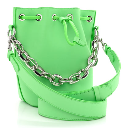 MCM Calfskin Drawstring Logo Bucket Bag Green 4 of 12