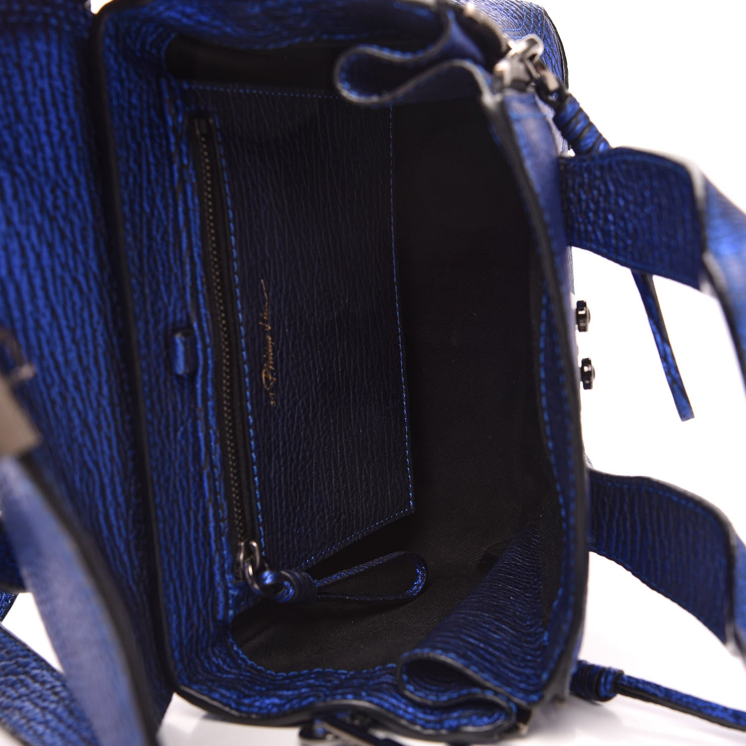 3.1 Phillip Lim Metallic Textured Calfskin Mini Pashli Satchel Electric Blue 5 of 9