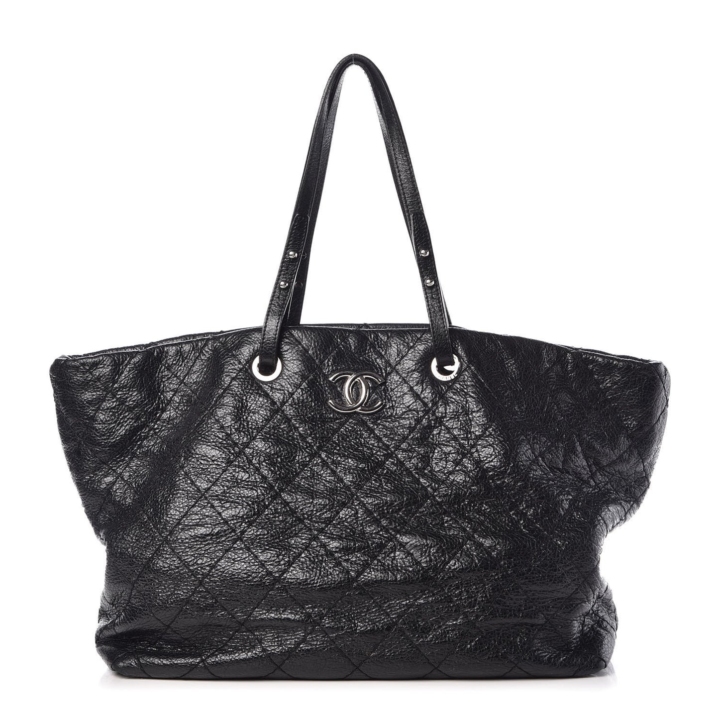 Glazed Calfskin XL On The Road Tote Black