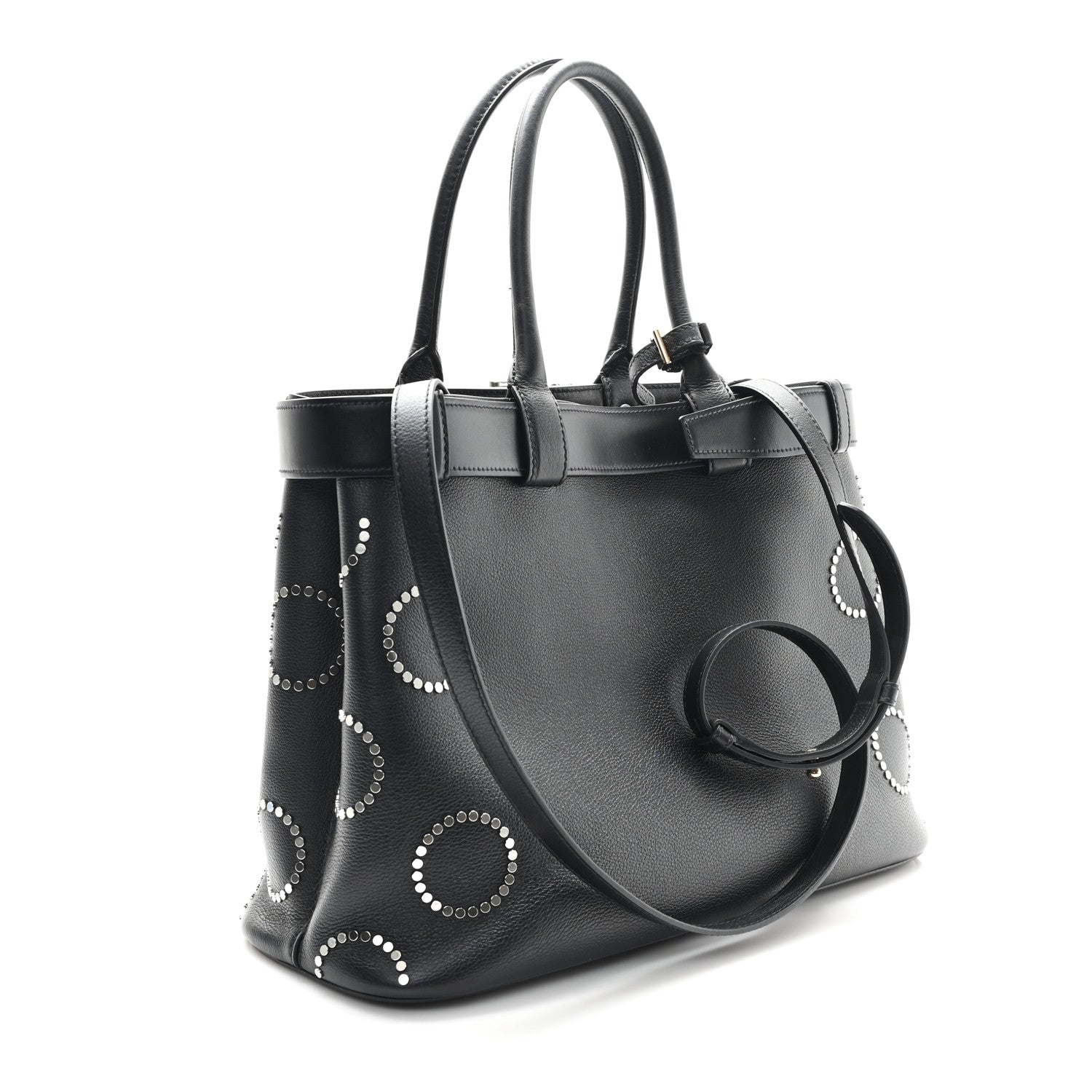 Prada Soft Grain Calfskin Studded Large Buckle Bag With Belt Black 3 of 9