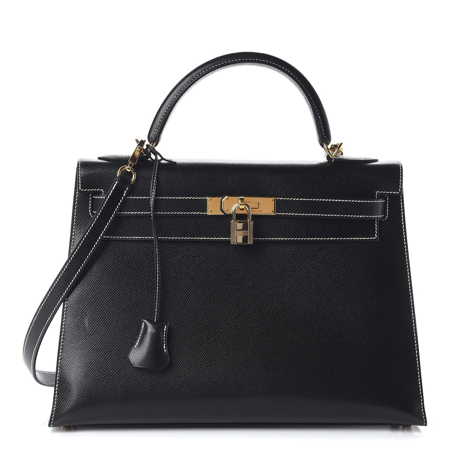 Hermes Veau Grain Lisse Kelly Sellier 32 Black 1 of 33