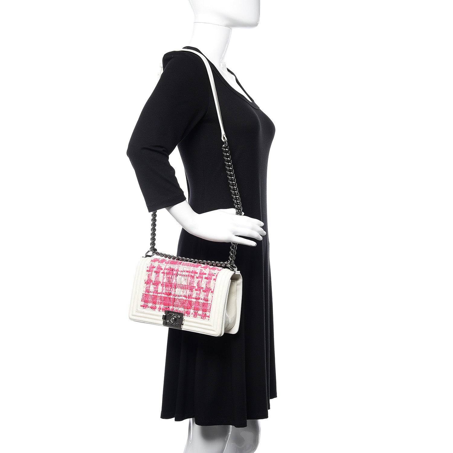 Chanel Patent Tweed Medium Boy Flap White 2 of 16