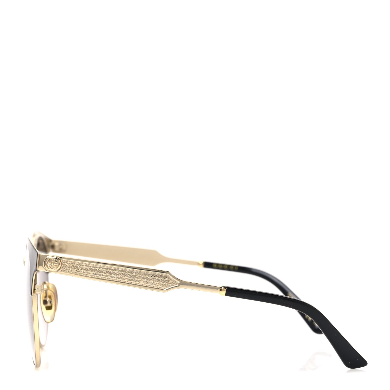 Gucci Round Metal GG0075SK Sunglasses Black Gold 1763729