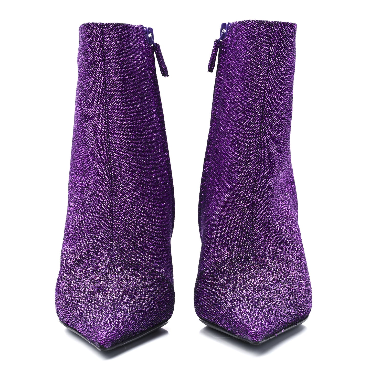Shiny Fabric Square Knife 80mm Ankle Booties 36 Purple