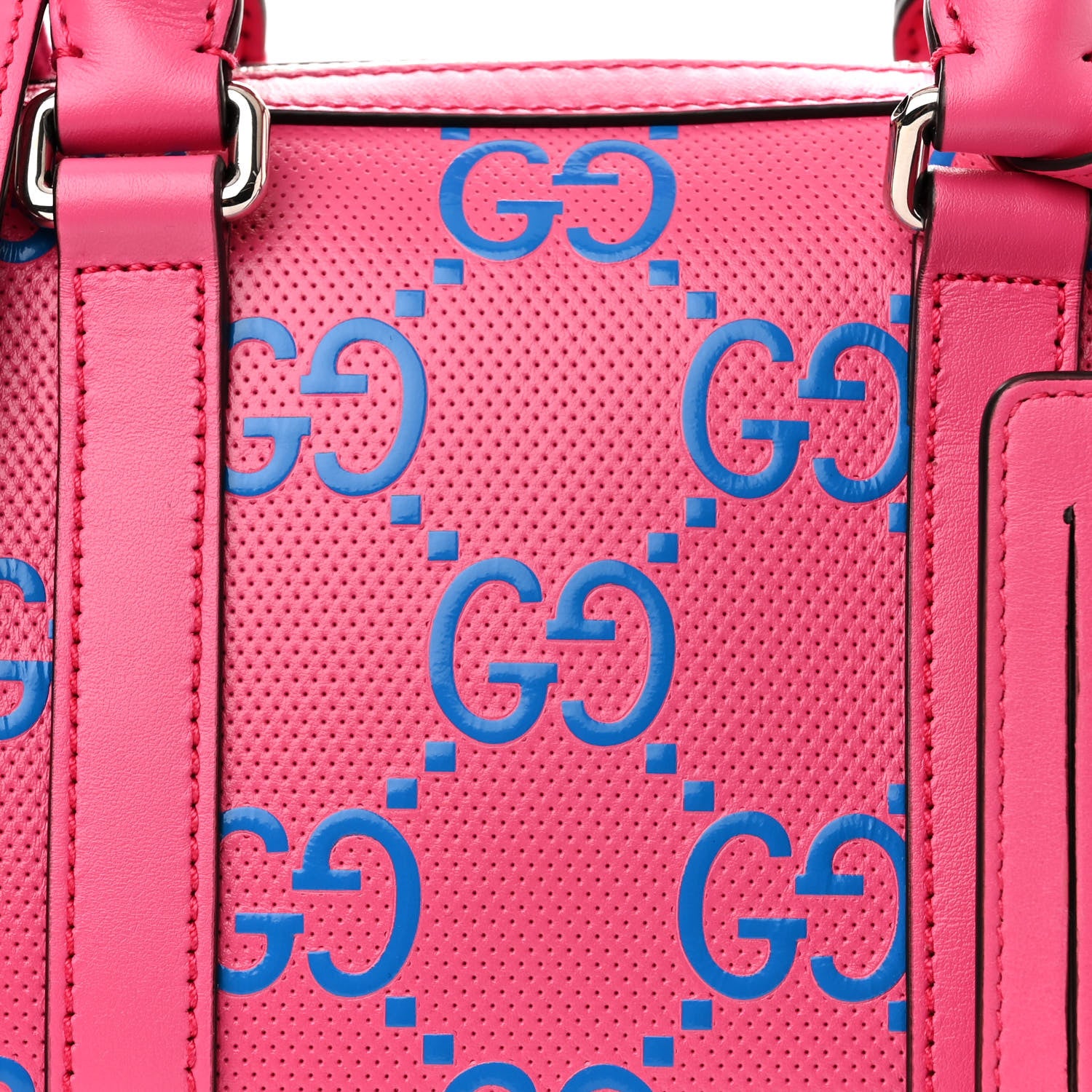 Gucci Calfskin GG Tennis Bi-Color Embossed Mini Duffle Bag Modern Fucsia Modern Blue 8 of 11