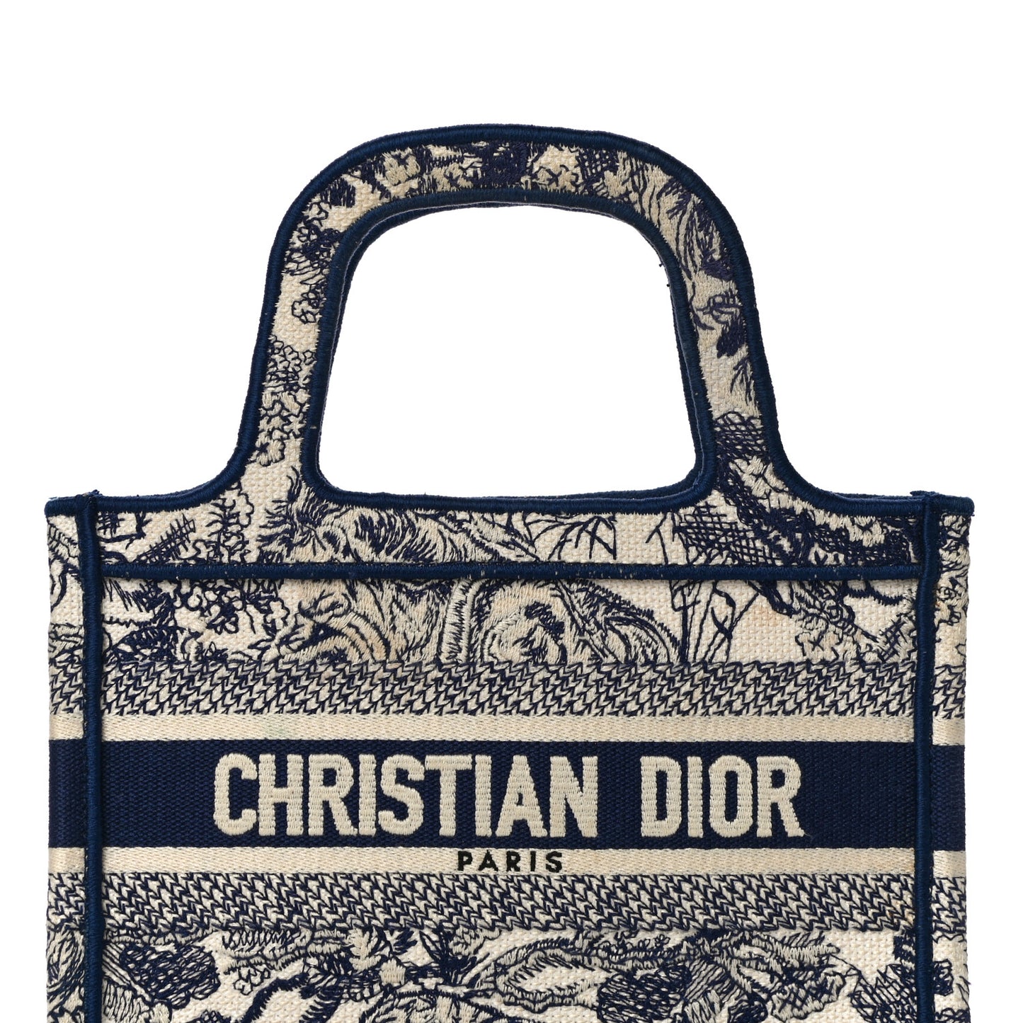 Canvas Embroidered Mini Toile De Jouy Book Tote Blue