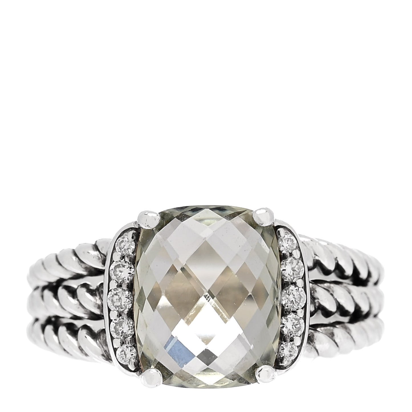 Sterling Silver Diamond Prasiolite 10mm Petite Wheaton Ring 53 6.5