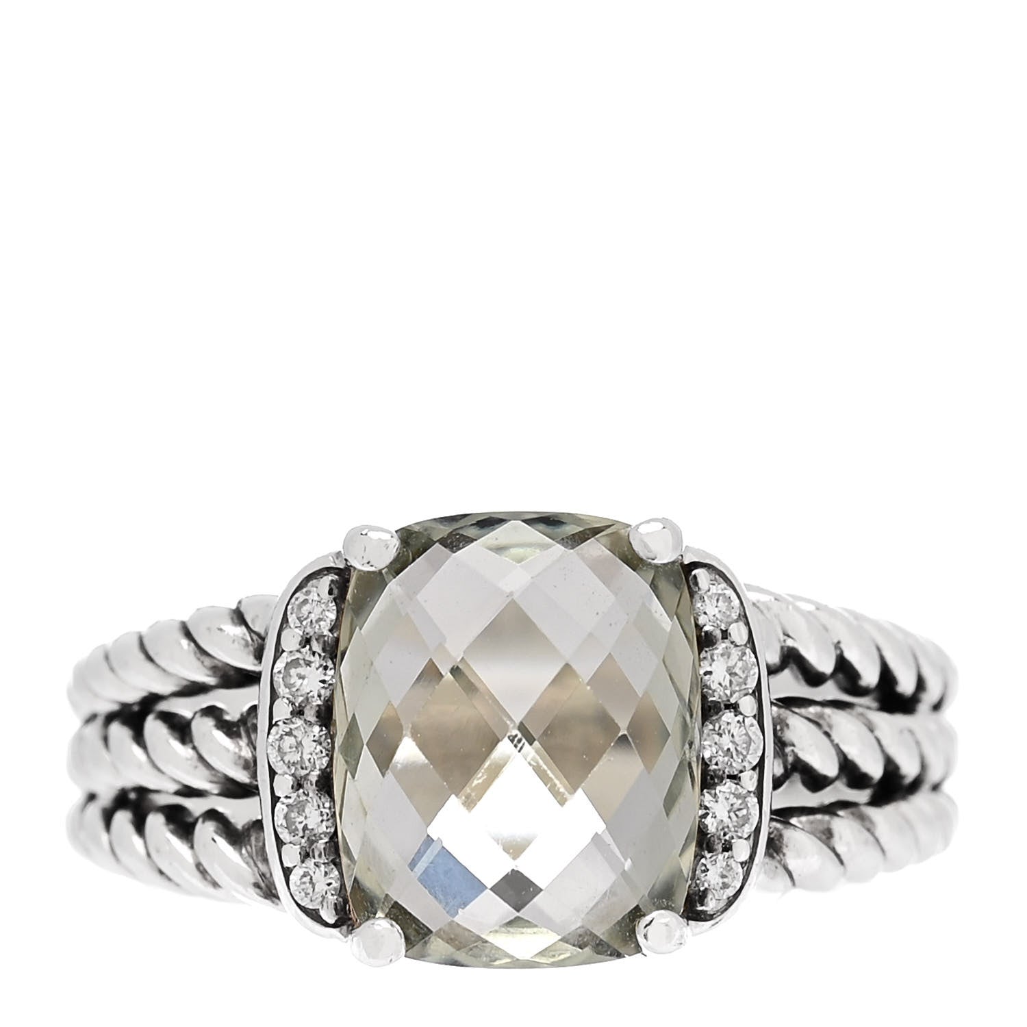 David Yurman Sterling Silver Diamond Prasiolite 10mm Petite Wheaton Ring 53 6.5 1 of 5