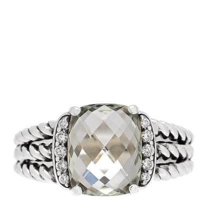 David Yurman Sterling Silver Diamond Prasiolite 10mm Petite Wheaton Ring 53 6.5 1 of 5