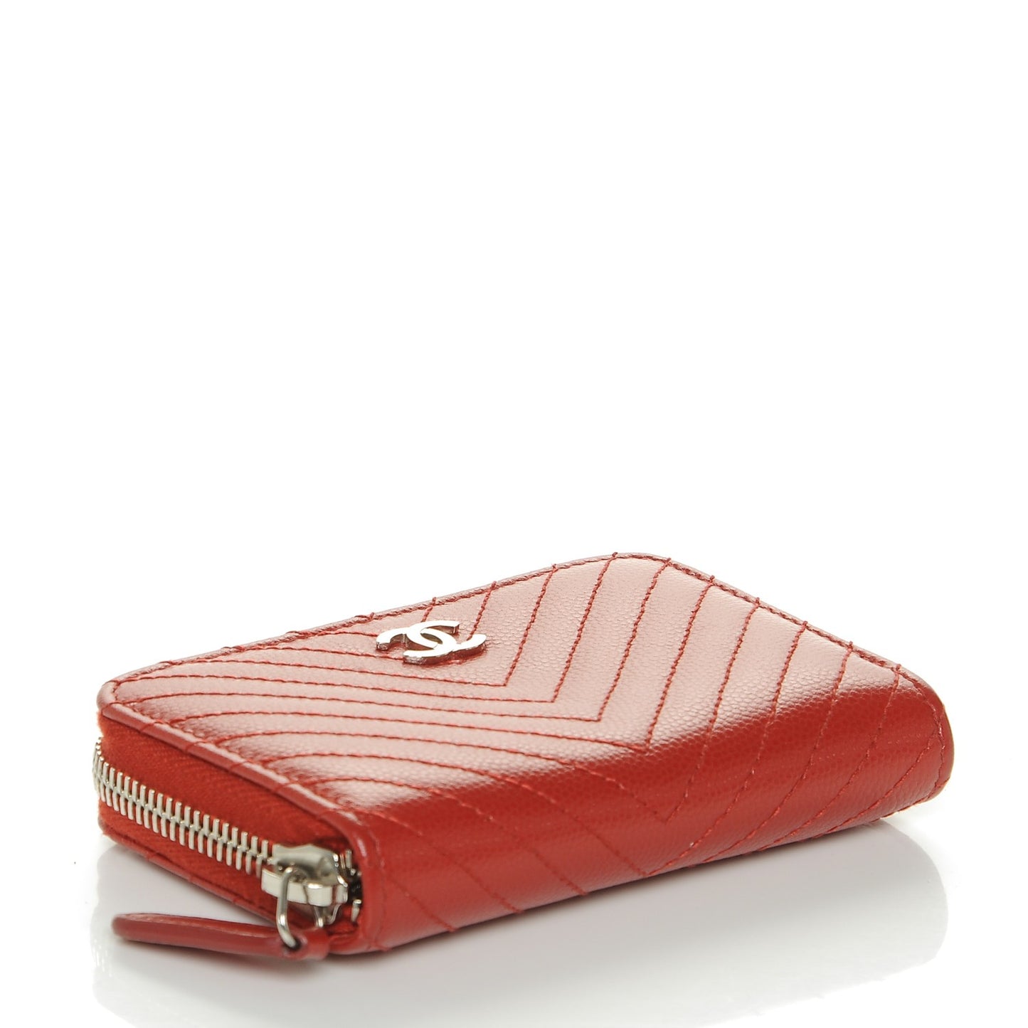 Caviar Chevron Quilted Zip Around Coin Purse Red