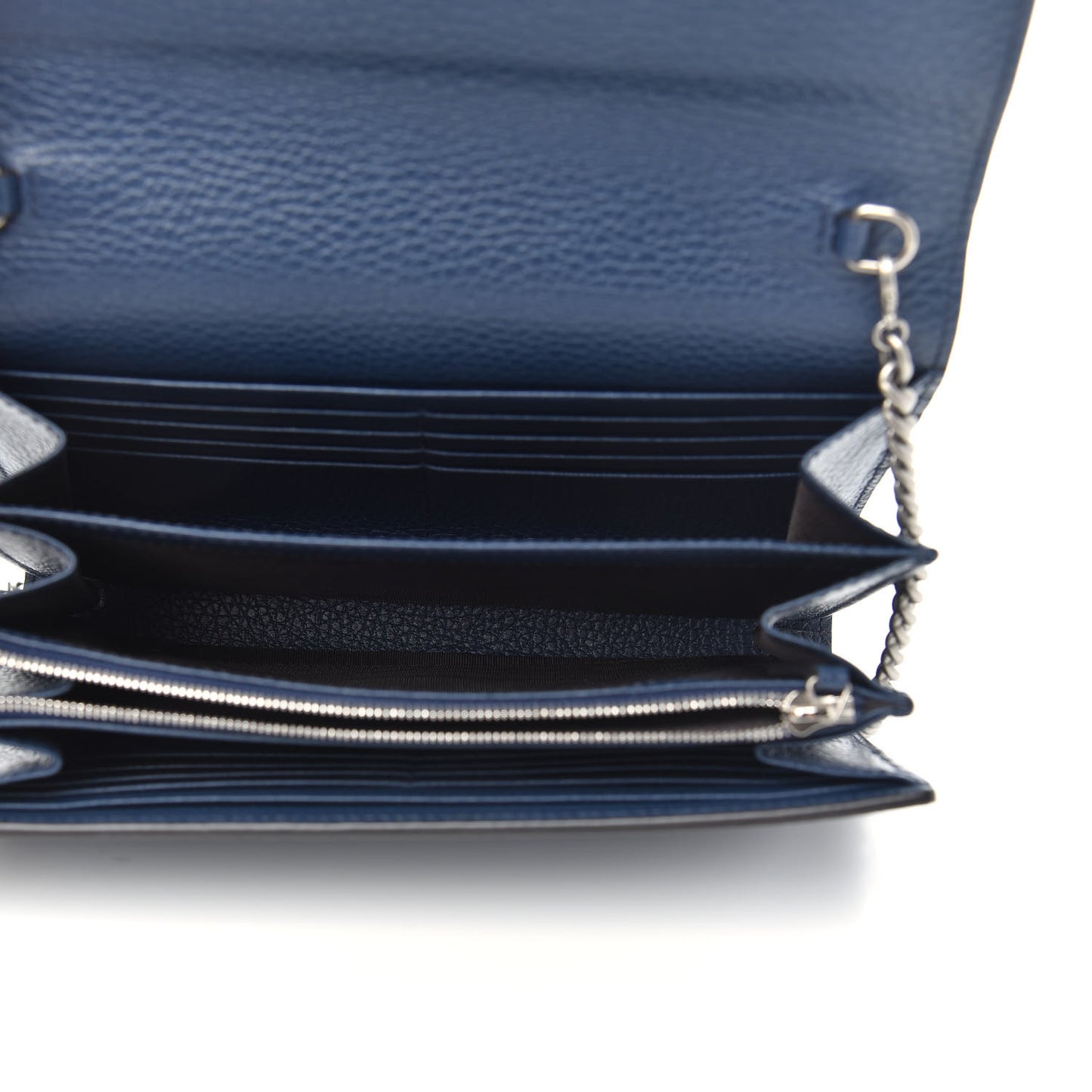 Dollar Calfskin Crystal Mini Dionysus Chain Wallet Blue Agata Black Diamond