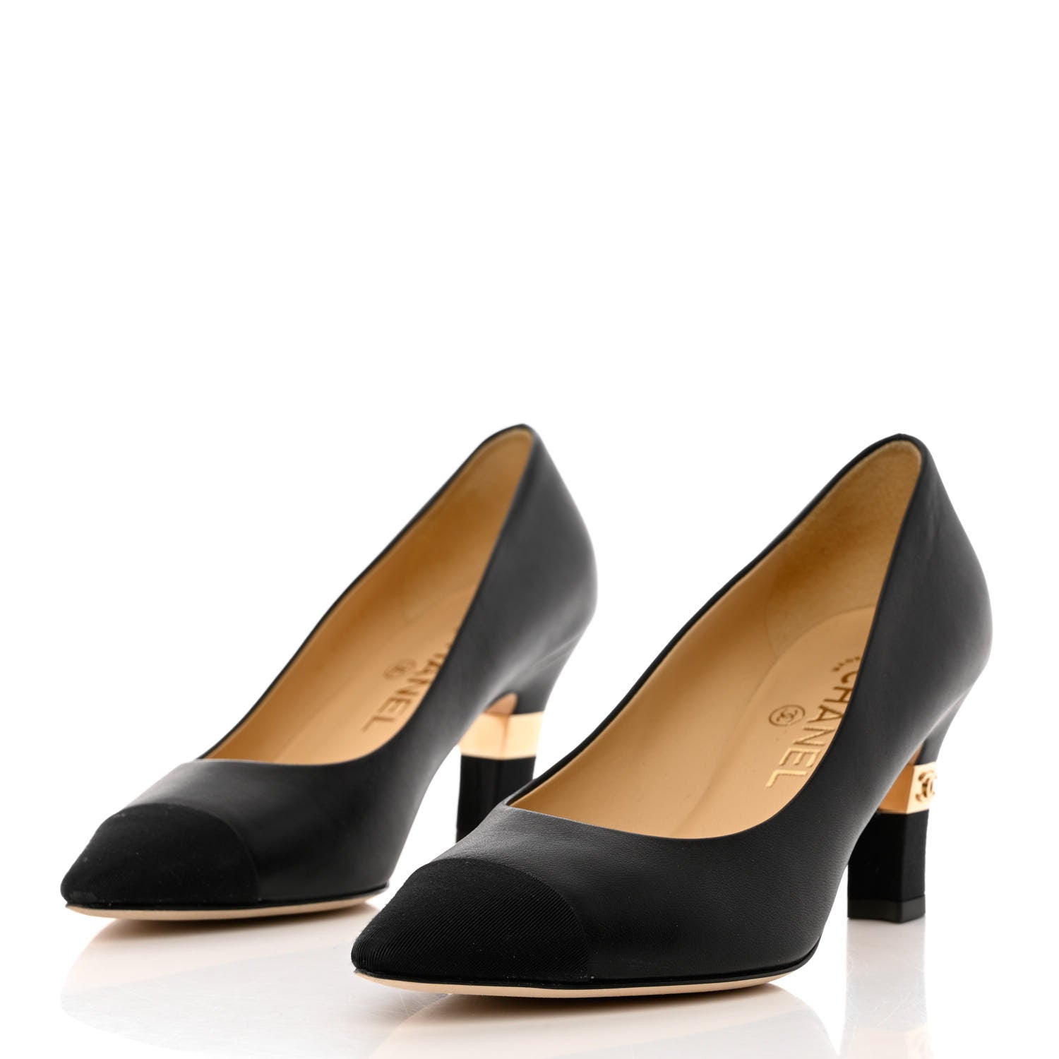 Chanel Lambskin Grosgrain Cap Toe CC Pumps 36.5 Black 3 of 10