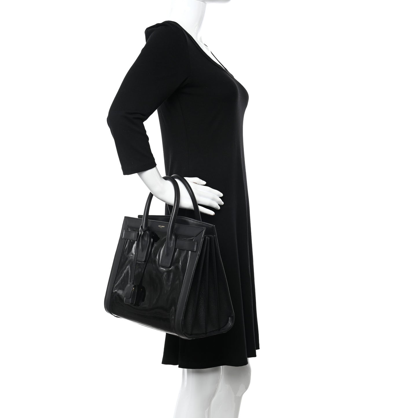 Patent Calfskin Small Sac de Jour Black