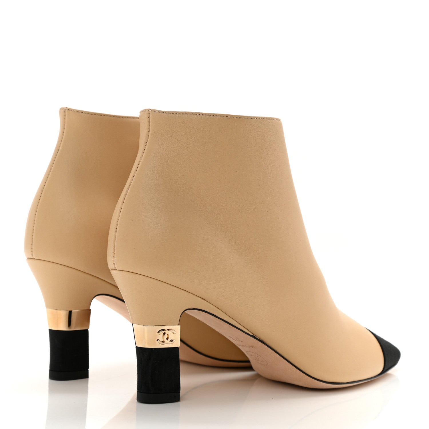 Chanel Lambskin Grosgrain Cap Toe Short Ankle Boots 37.5 Beige Black 4 of 9