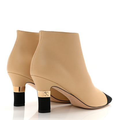 Chanel Lambskin Grosgrain Cap Toe Short Ankle Boots 37.5 Beige Black 4 of 9