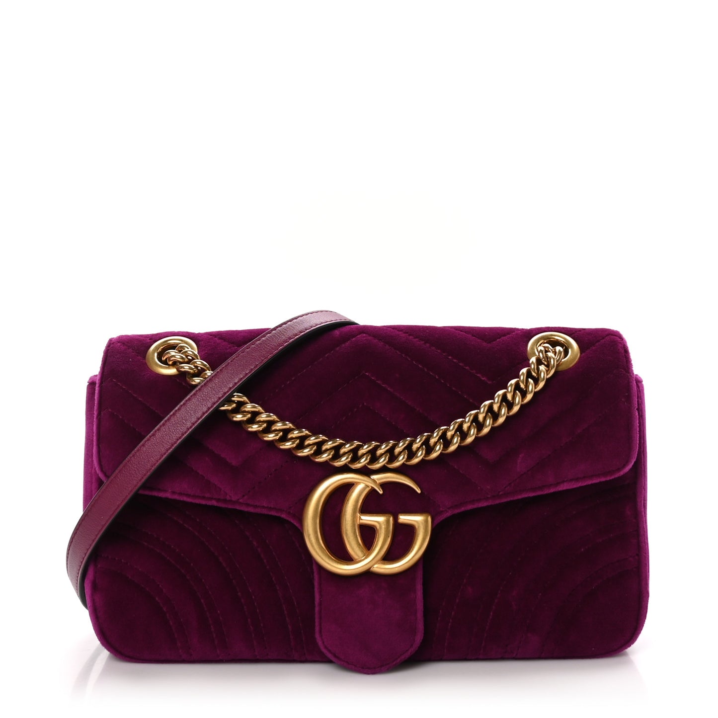 Velvet Matelasse Small GG Marmont Shoulder Bag Fuchsia Violet Cyclamen