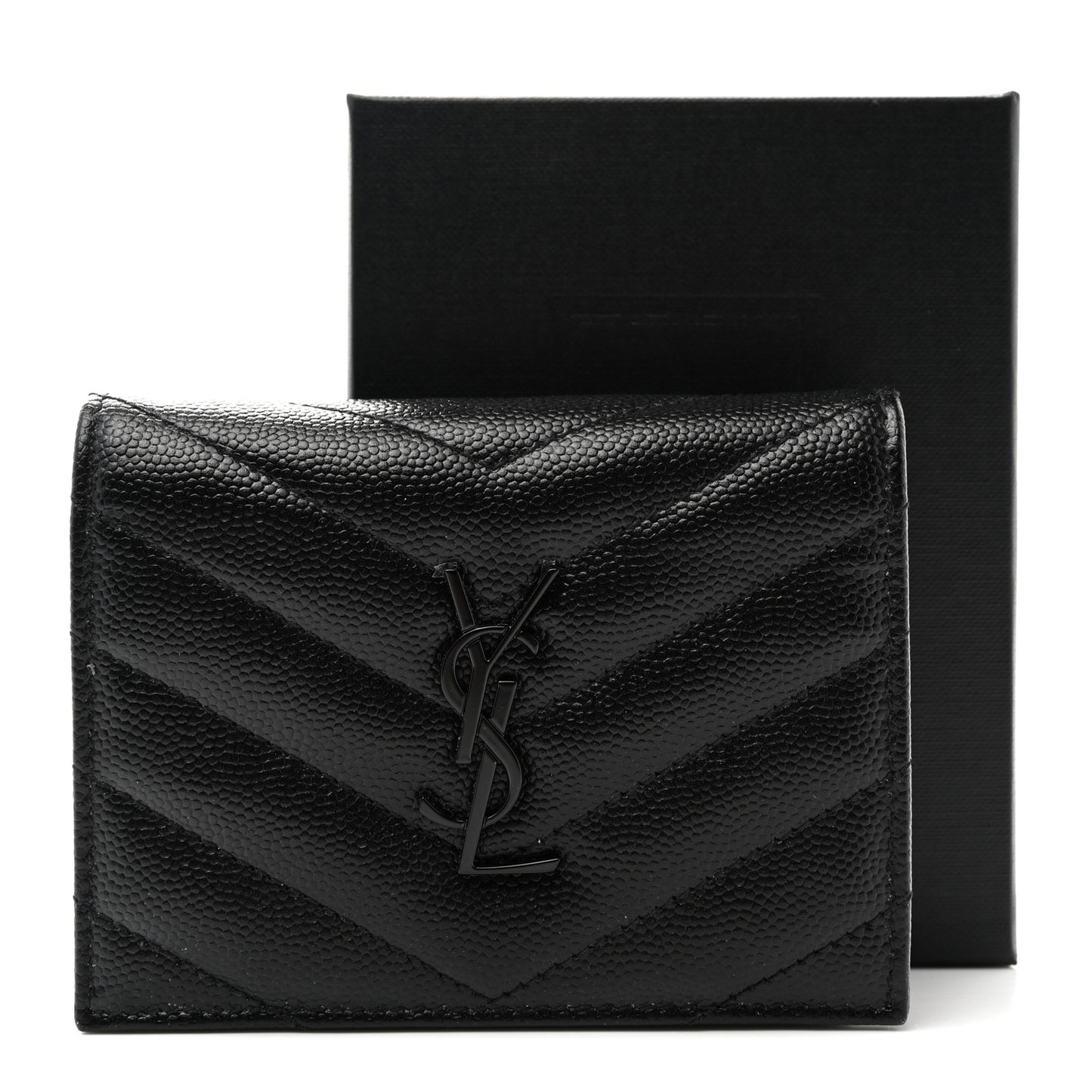 Grain De Poudre Matelasse Chevron Monochrome Monogram Flap Card Case Black