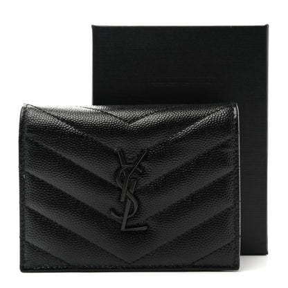 Saint Laurent Grain De Poudre Matelasse Chevron Monochrome Monogram Flap Card Case Black 10 of 10