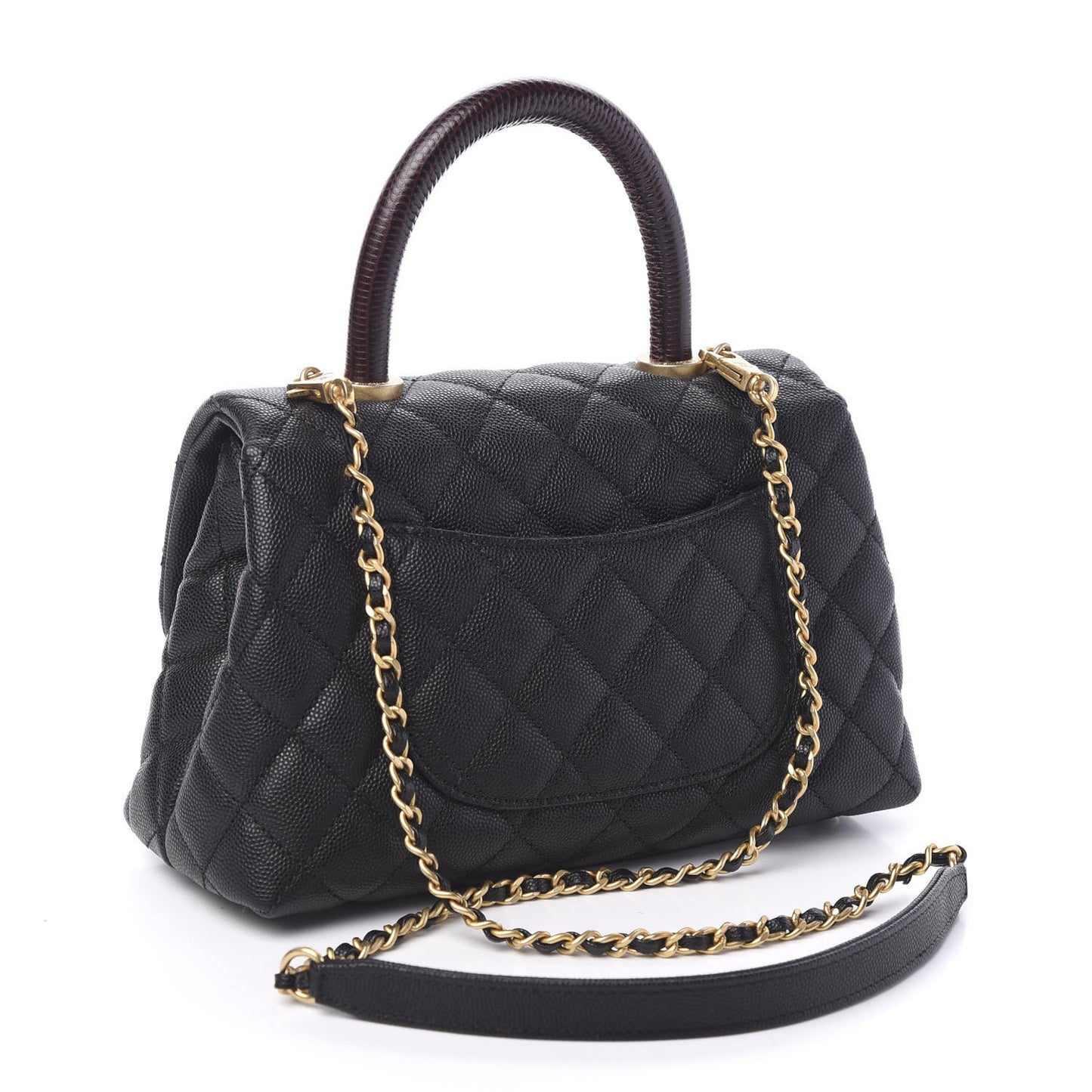 Caviar Lizard Embossed Quilted Mini Coco Handle Flap Black