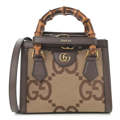 Gucci Monogram Jumbo GG Textured Dollar Calfskin Mini Diana Tote Bag Camel Ebony New Acero 1 of 10