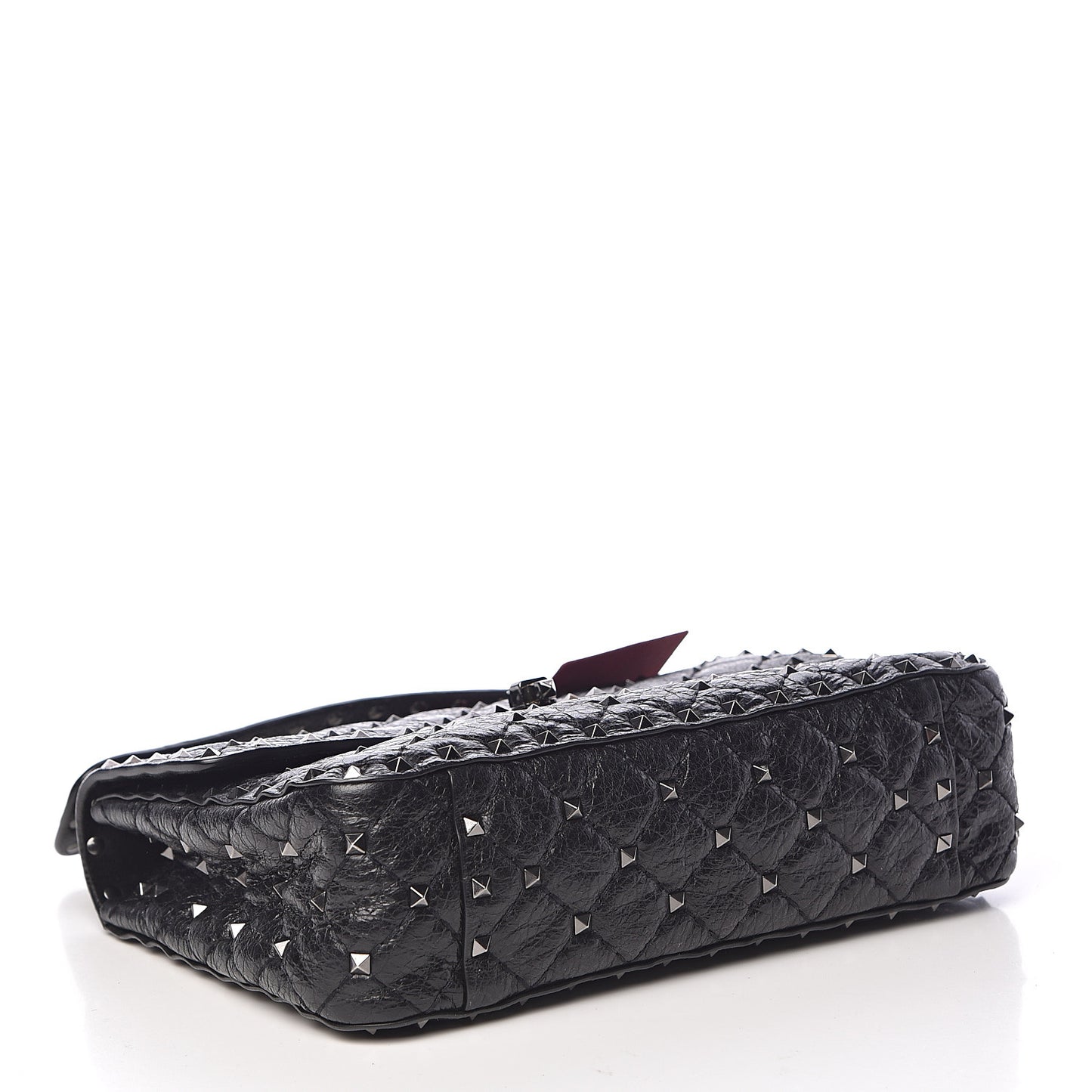 Craquele Nappa Medium Rockstud Spike Shoulder Bag Black