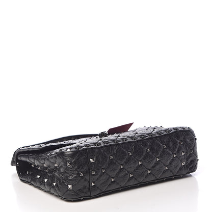 Valentino Garavani Craquele Nappa Medium Rockstud Spike Shoulder Bag Black 4 of 13