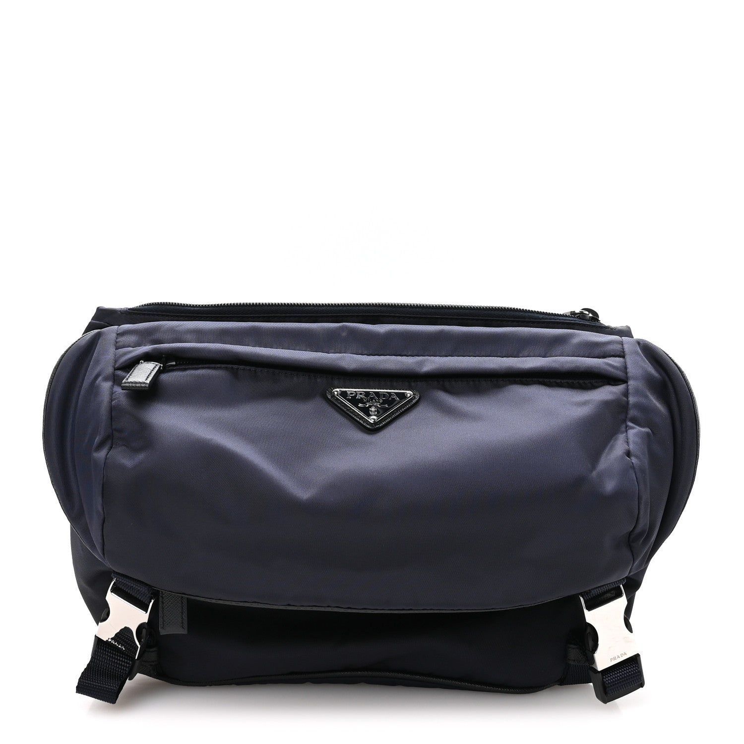 Prada Re-Nylon Saffiano Double Snap Buckle Zip Flap Shoulder Bag Bleu 1 of 11