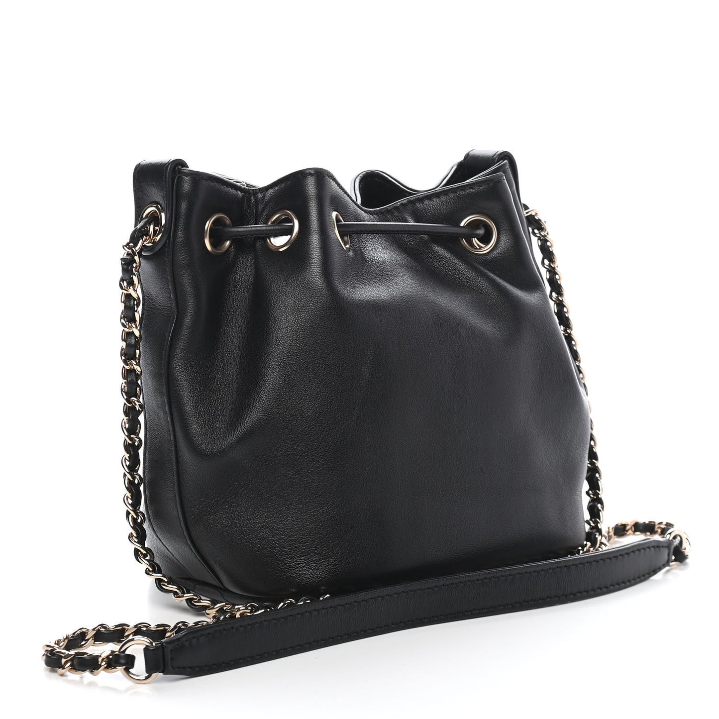 Lambskin Calfskin Quilted Strass Mania Mini Drawstring Bucket Bag Black