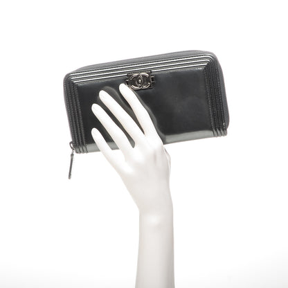 Chanel Glazed Calfskin Boy Zip Around Wallet Grey 2 of 11