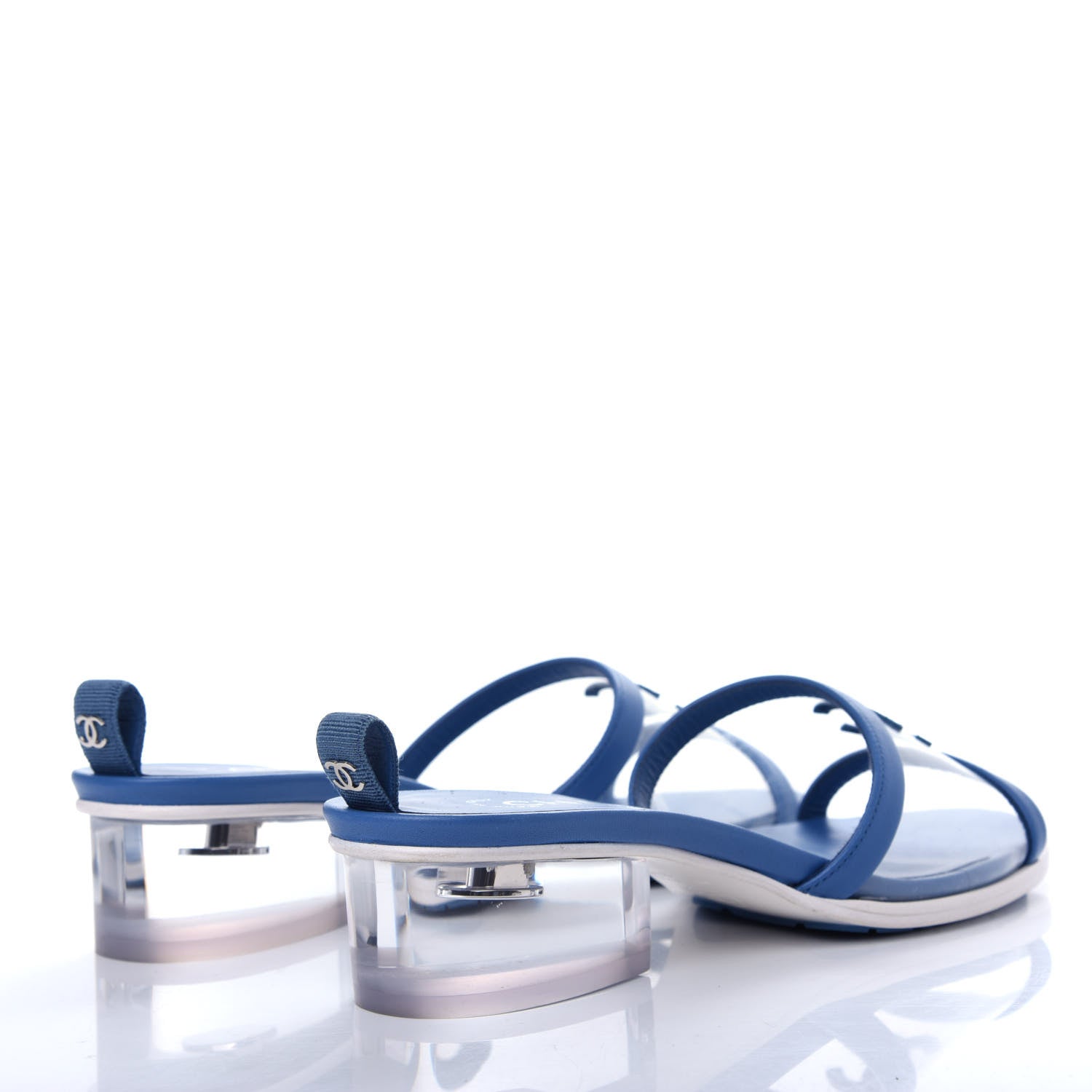 Chanel Lambskin PVC Logo Mule 37 Transparent Blue 4 of 10