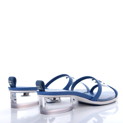 Chanel Lambskin PVC Logo Mule 37 Transparent Blue 4 of 10