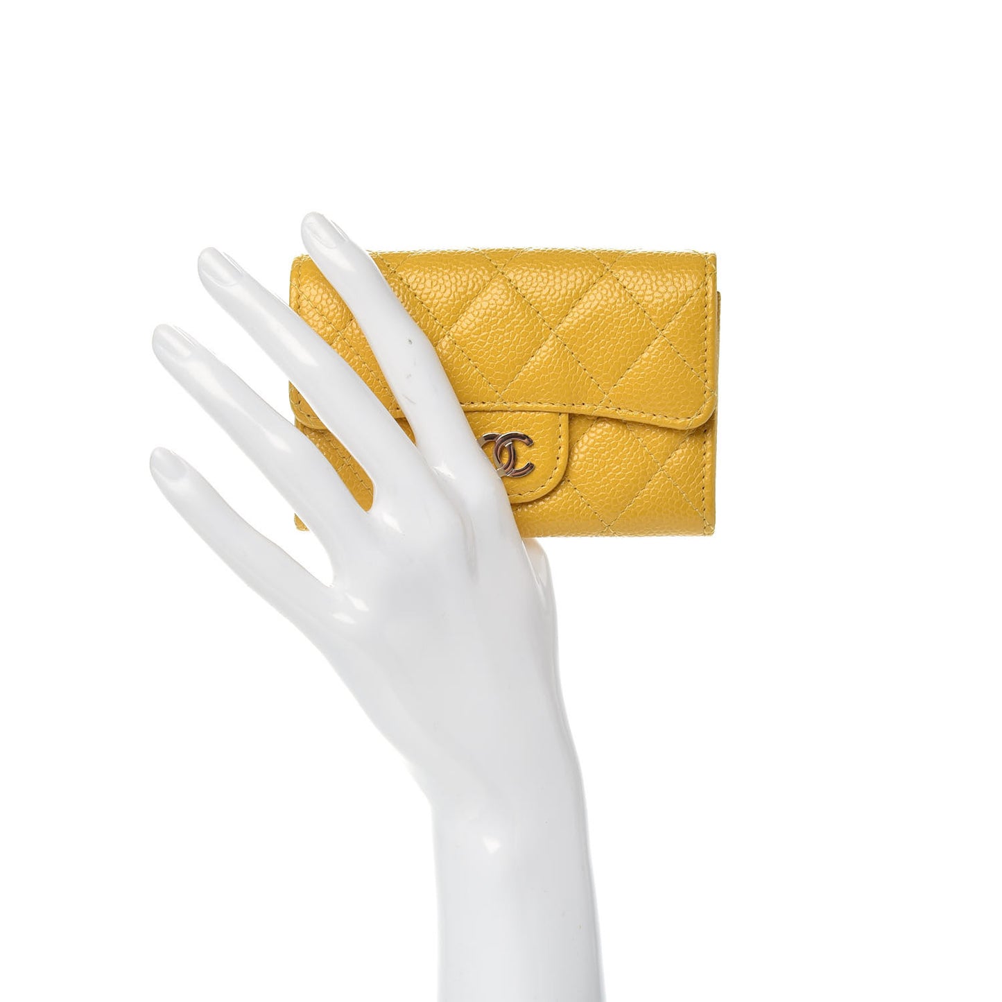 Caviar Quilted Flap Card Holder Yellow